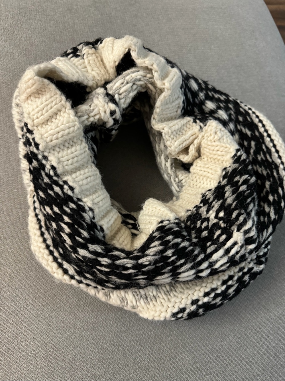 Cozy Black & Cream Knit Infinity Scarf